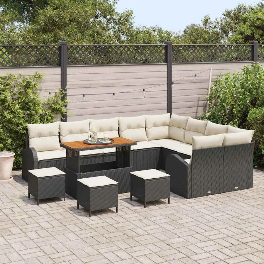 Ensemble de canapé de jardin avec coussin 13 pcs Noir et Crème - 3