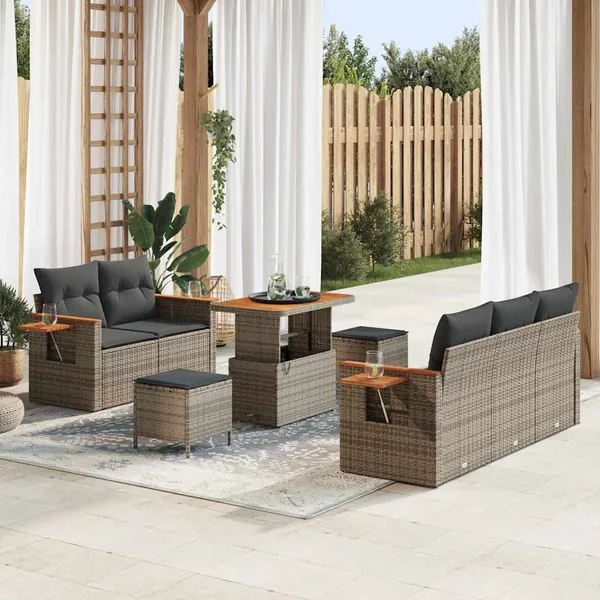 Ensemble de canapé de jardin avec coussin 10 pcs Gris polyrotin