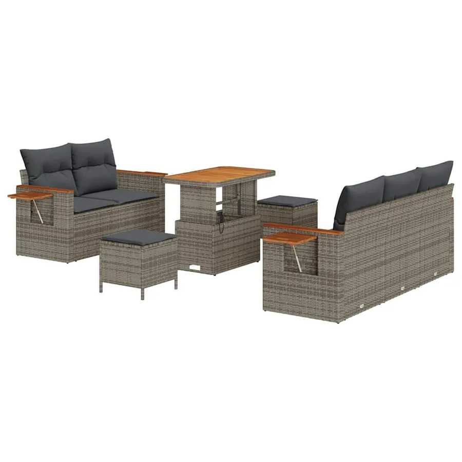 Ensemble de canapé de jardin avec coussin 10 pcs Gris polyrotin - 2
