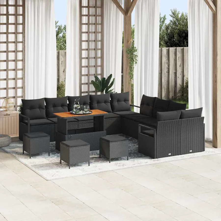 Ensemble de canapé de jardin avec coussin 14 pcs Noir