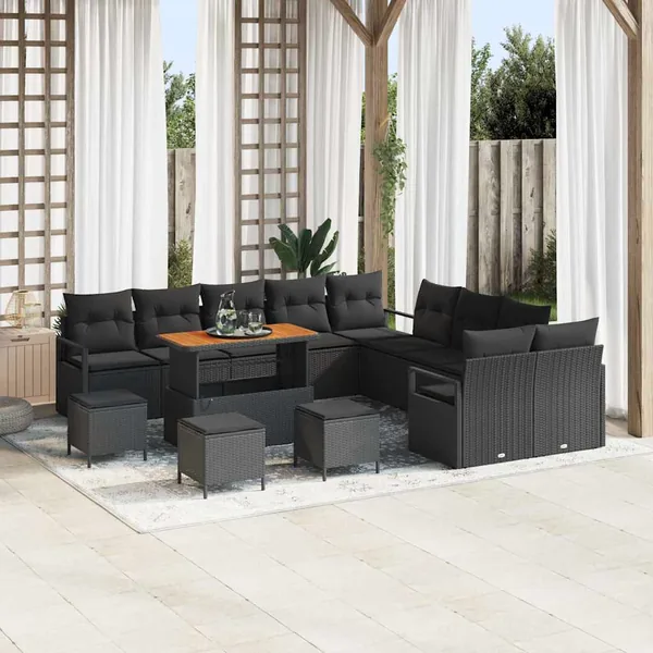 Ensemble de canapé de jardin avec coussin 14 pcs Noir
