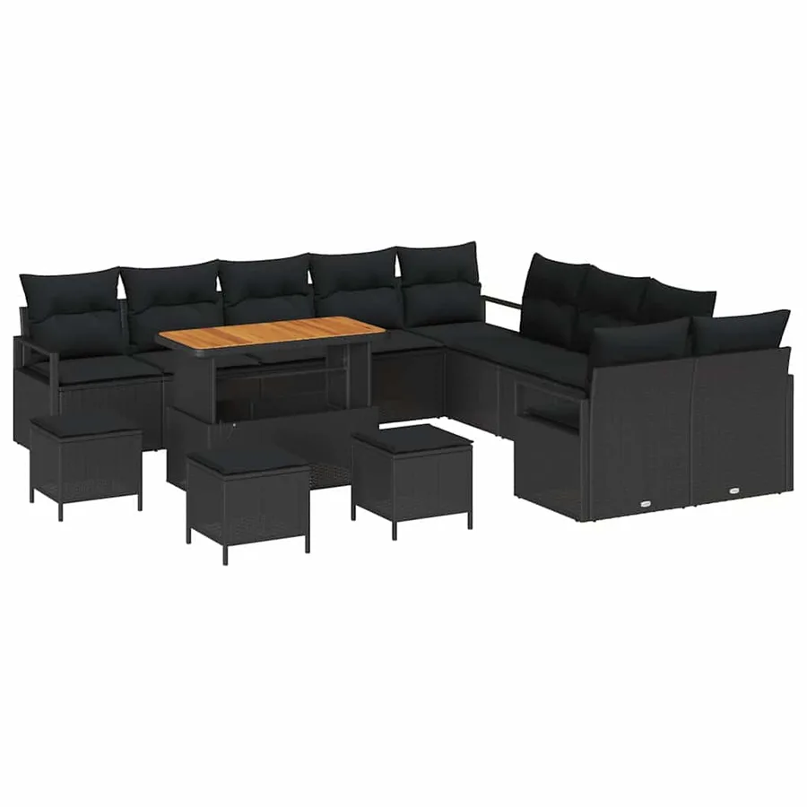 Ensemble de canapé de jardin avec coussin 14 pcs Noir - 2