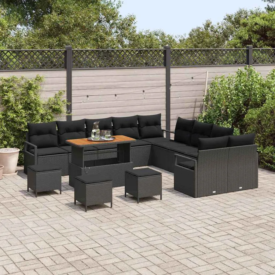 Ensemble de canapé de jardin avec coussin 14 pcs Noir - 3