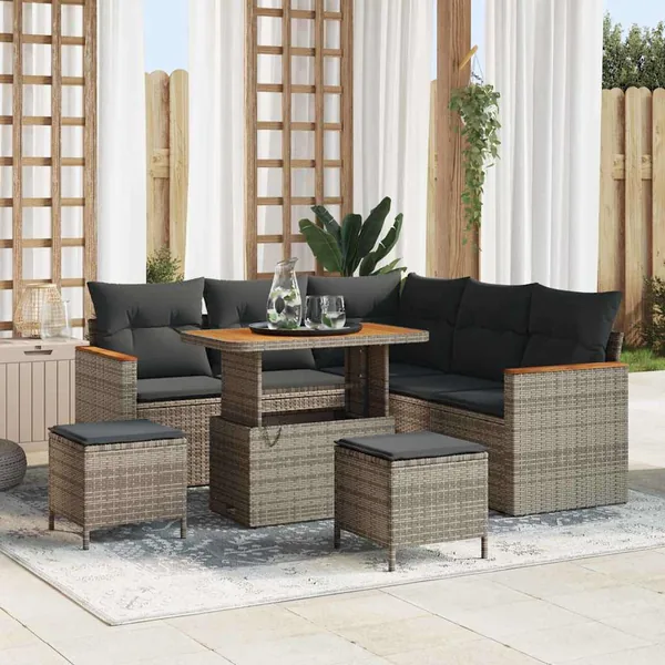 Ensemble de canapé de jardin avec coussin 8 pcs Gris Poly rotin