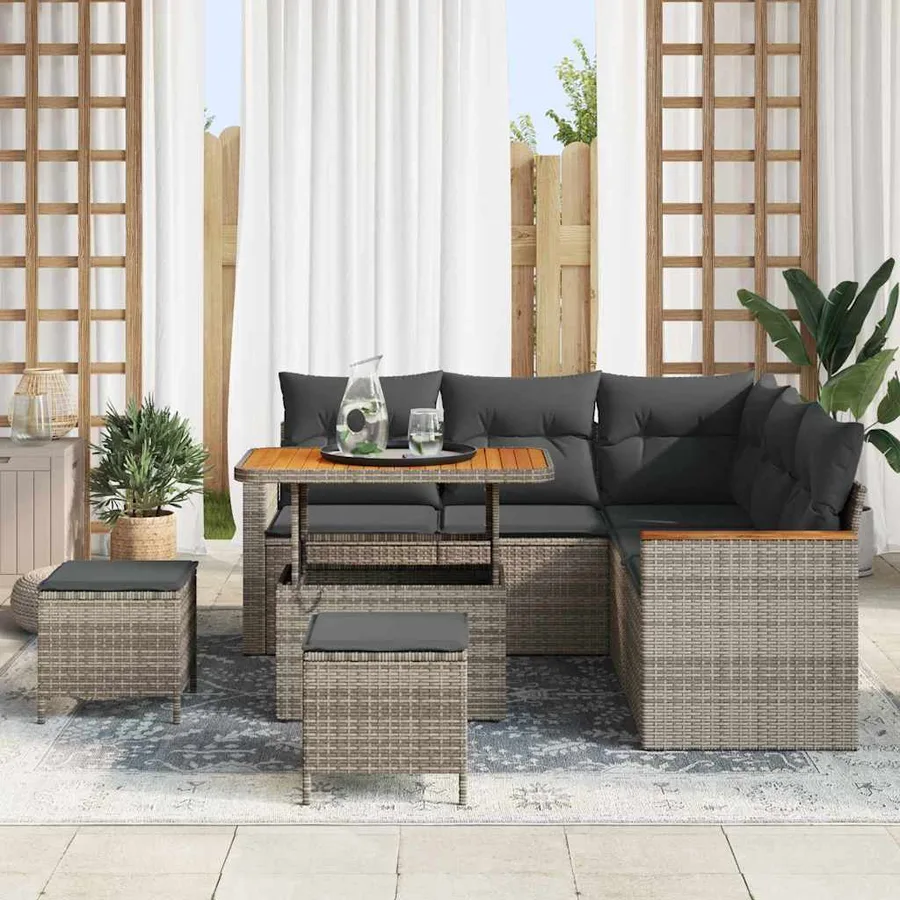 Ensemble de canapé de jardin avec coussin 8 pcs Gris Poly rotin - 3