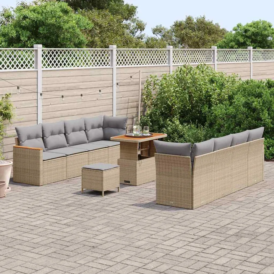 Ensemble de canapé de jardin 12 pcs Beige polyrotin - 3