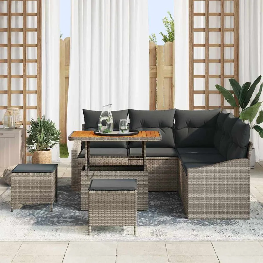 Ensemble de canapé de jardin avec coussin 8 pcs Gris Poly rotin