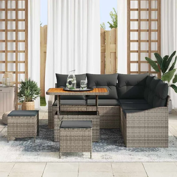Ensemble de canapé de jardin avec coussin 8 pcs Gris Poly rotin