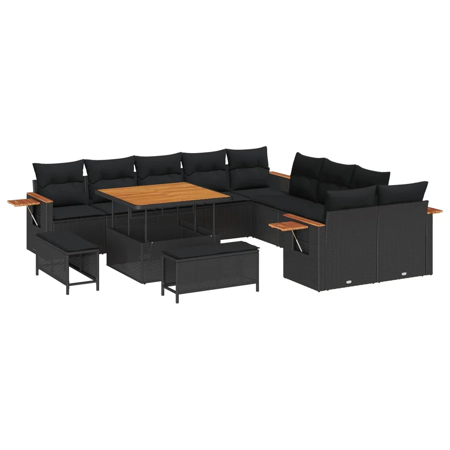 Ensemble de canapé de jardin avec coussin 17 pcs Noir polyrotin - 2