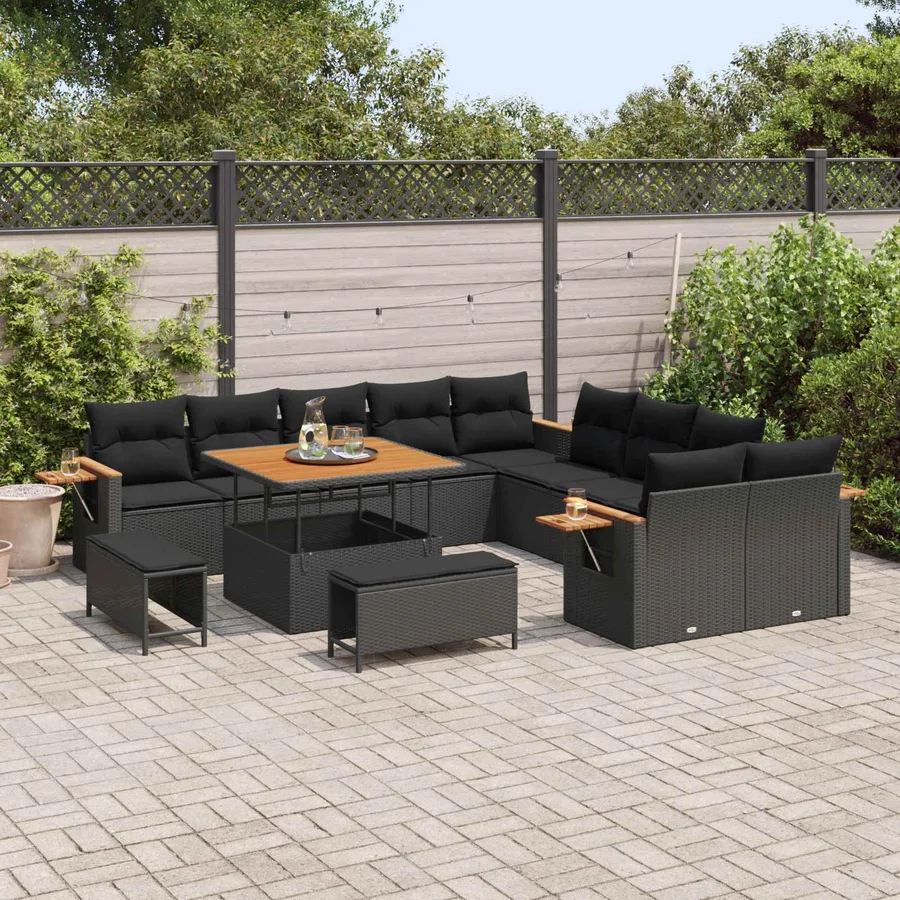 Ensemble de canapé de jardin avec coussin 17 pcs Noir polyrotin - 3