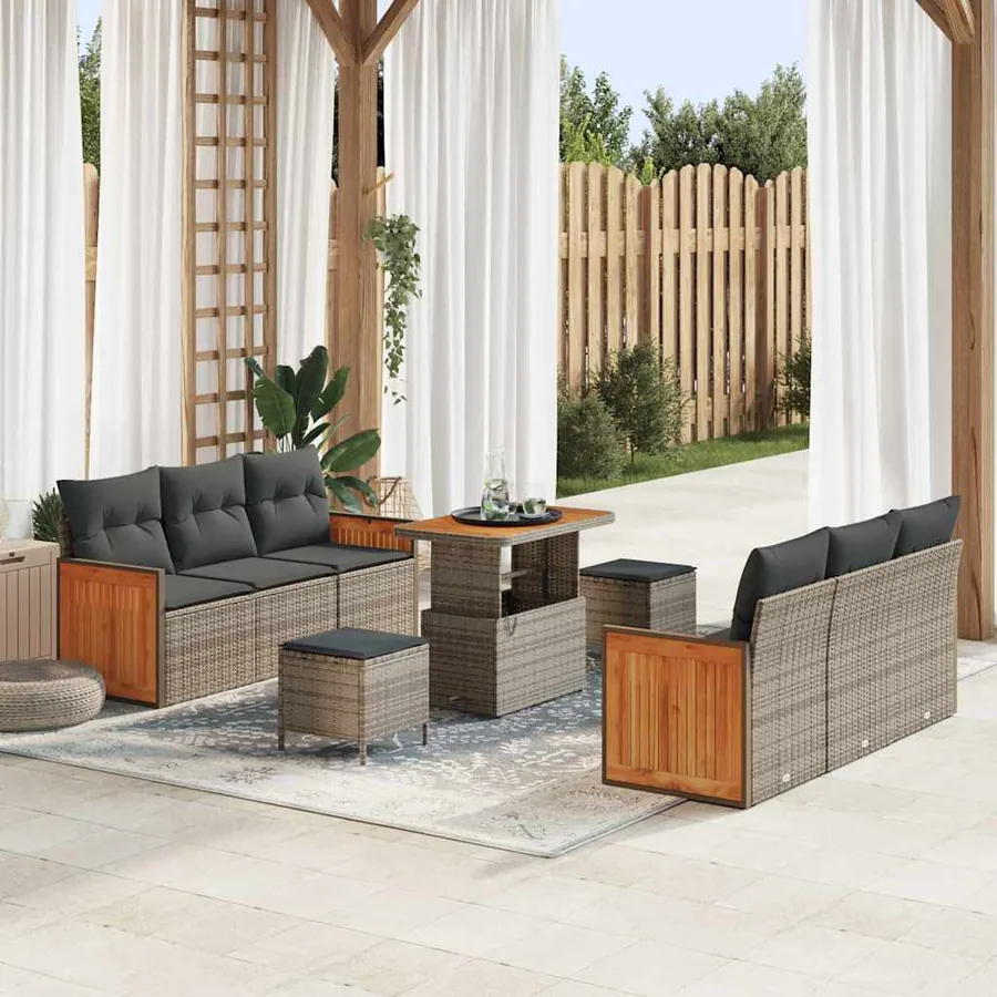 Ensemble de canapé de jardin avec coussin 11 pcs Gris polyrotin