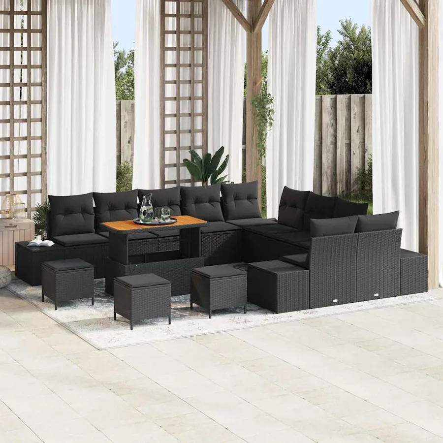 Ensemble de canapé de jardin 14 pcs Noir Poly rotin