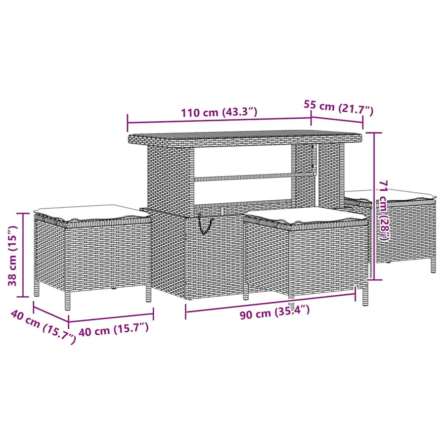 Ensemble de canapé de jardin 14 pcs Noir Poly rotin - 14