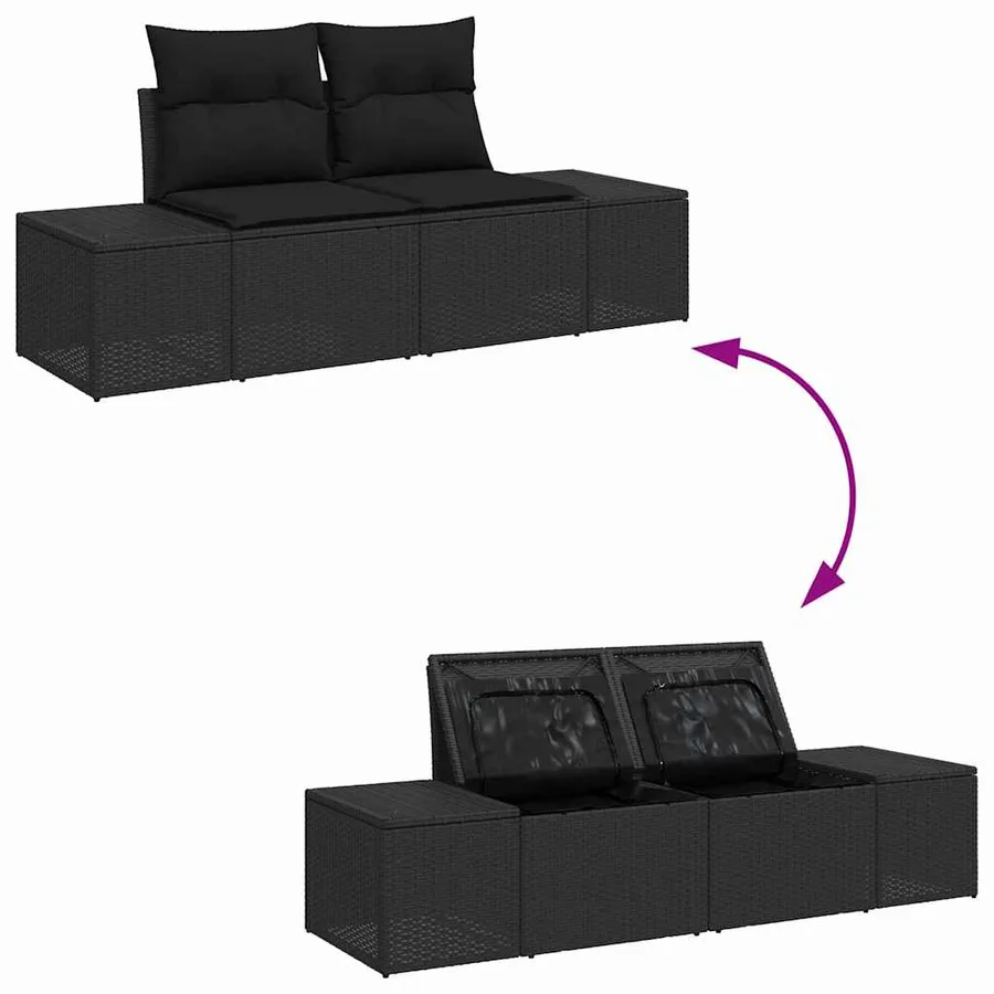 Ensemble de canapé de jardin 14 pcs Noir Poly rotin - 9