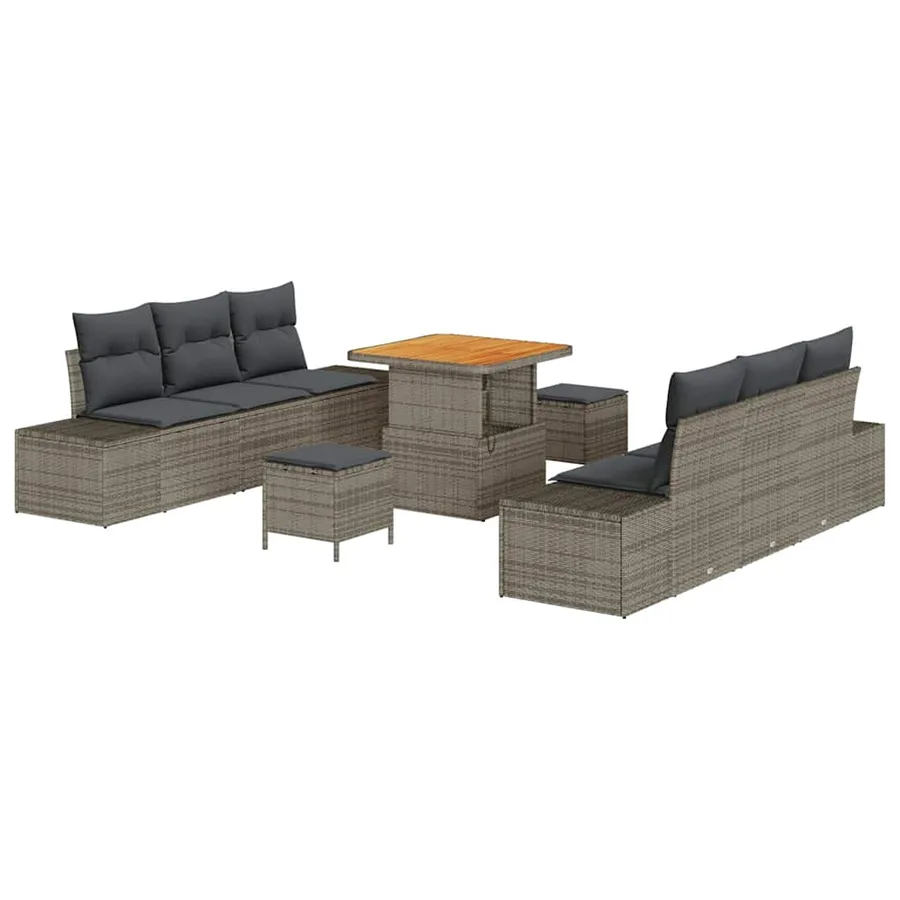 Ensemble de canapé de jardin avec coussin 9 pcs Gris Poly rotin - 2
