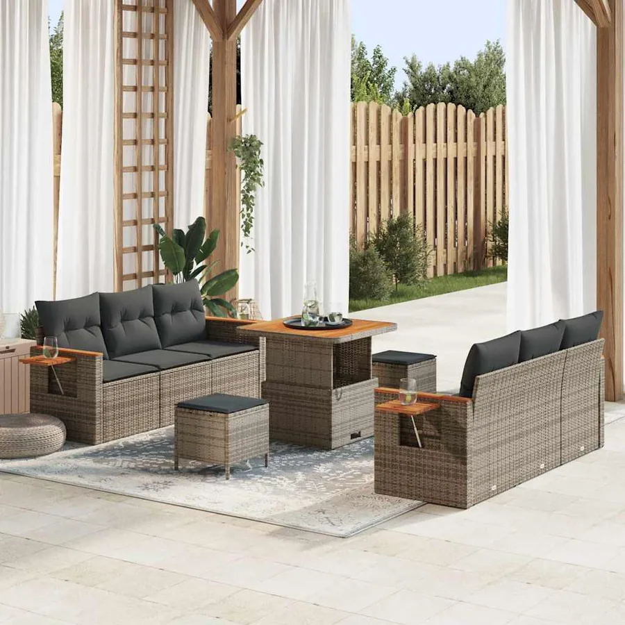 Ensemble de canapé de jardin avec coussin 11 pcs Gris polyrotin