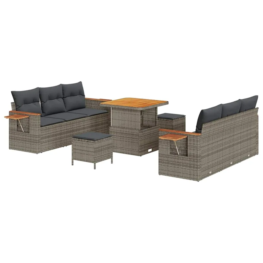 Ensemble de canapé de jardin avec coussin 11 pcs Gris polyrotin - 2