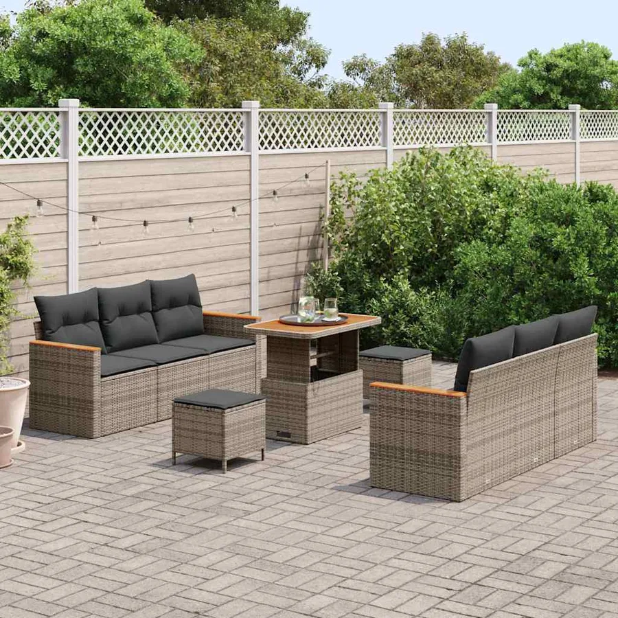 Ensemble de canapé de jardin avec coussin 11 pcs Gris polyrotin - 3