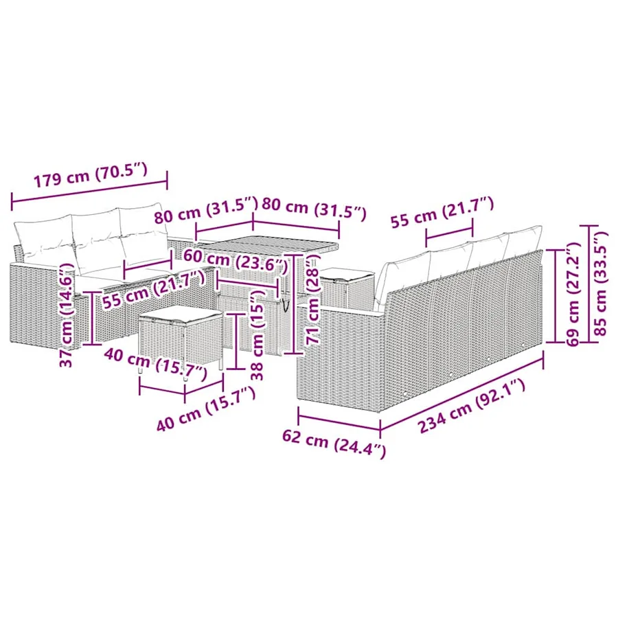 Ensemble de canapé de jardin avec coussin 14 pcs Gris polyrotin - 15