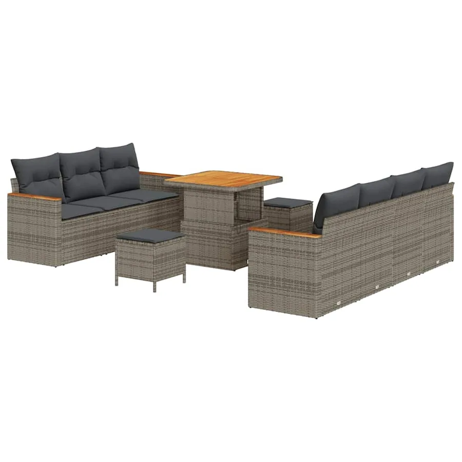 Ensemble de canapé de jardin avec coussin 14 pcs Gris polyrotin - 2