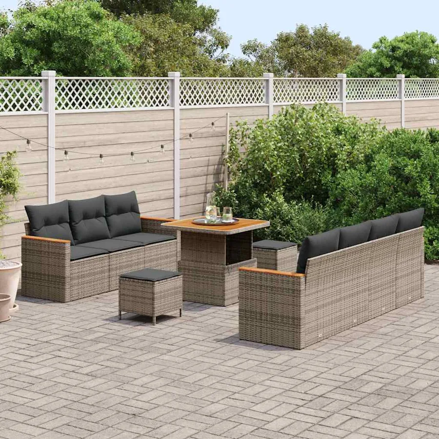 Ensemble de canapé de jardin avec coussin 14 pcs Gris polyrotin - 3