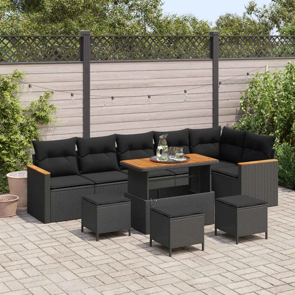 Ensemble de canapé de jardin 10 pcs Noir Poly rotin