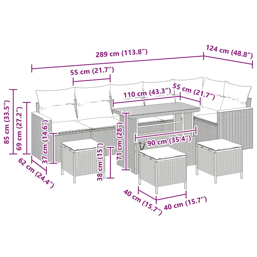 Ensemble de canapé de jardin 10 pcs Noir Poly rotin - 18