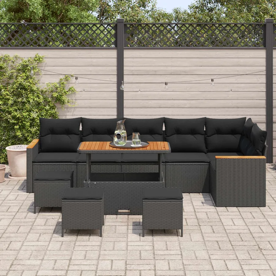 Ensemble de canapé de jardin 10 pcs Noir Poly rotin - 3