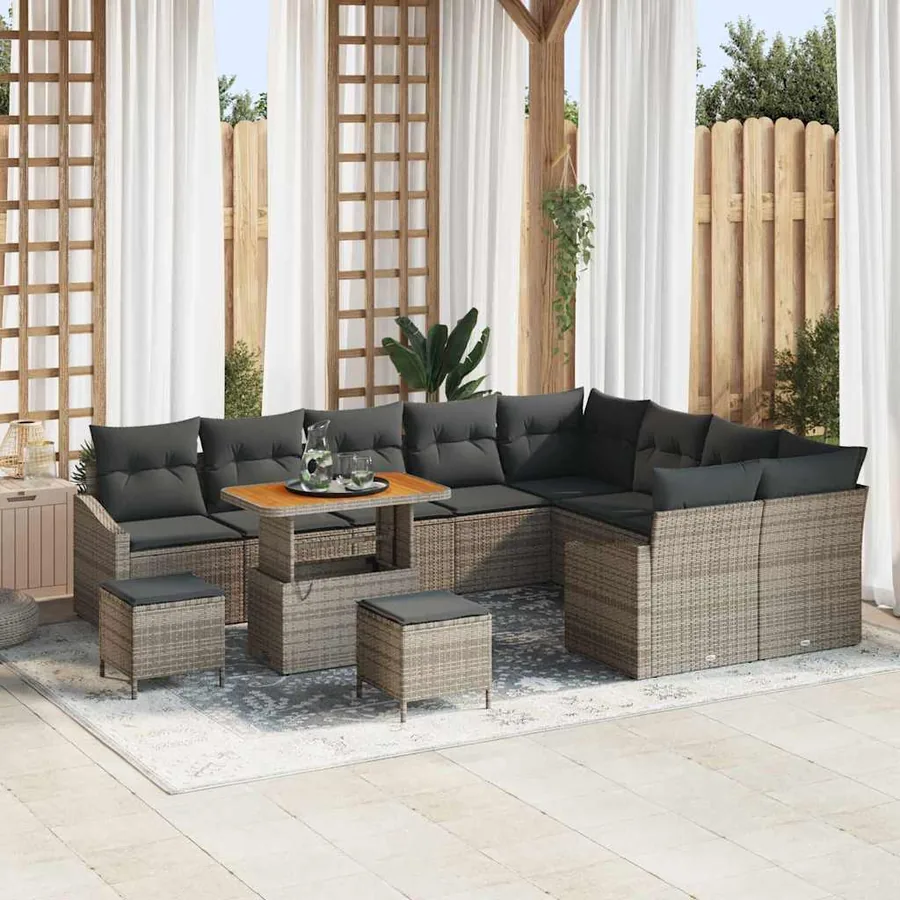 Ensemble de canapé de jardin 12 pcs Gris Poly rotin