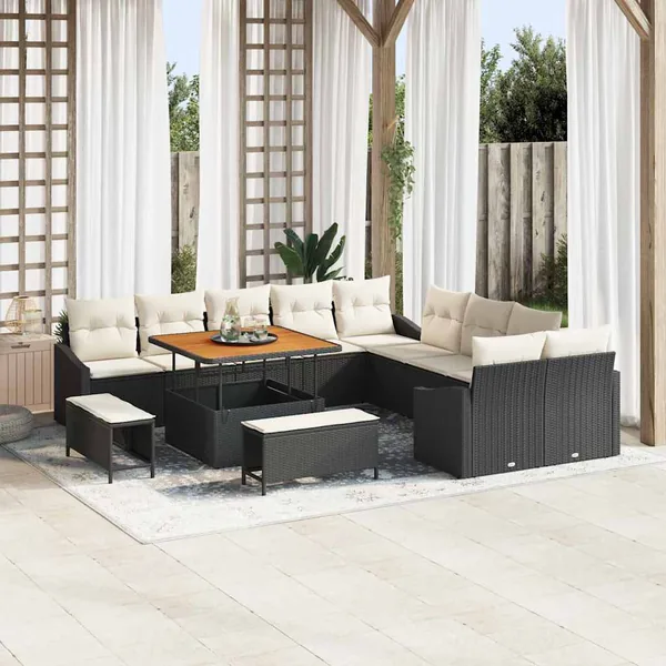Ensemble de canapé de jardin 13 pcs Noir Poly rotin