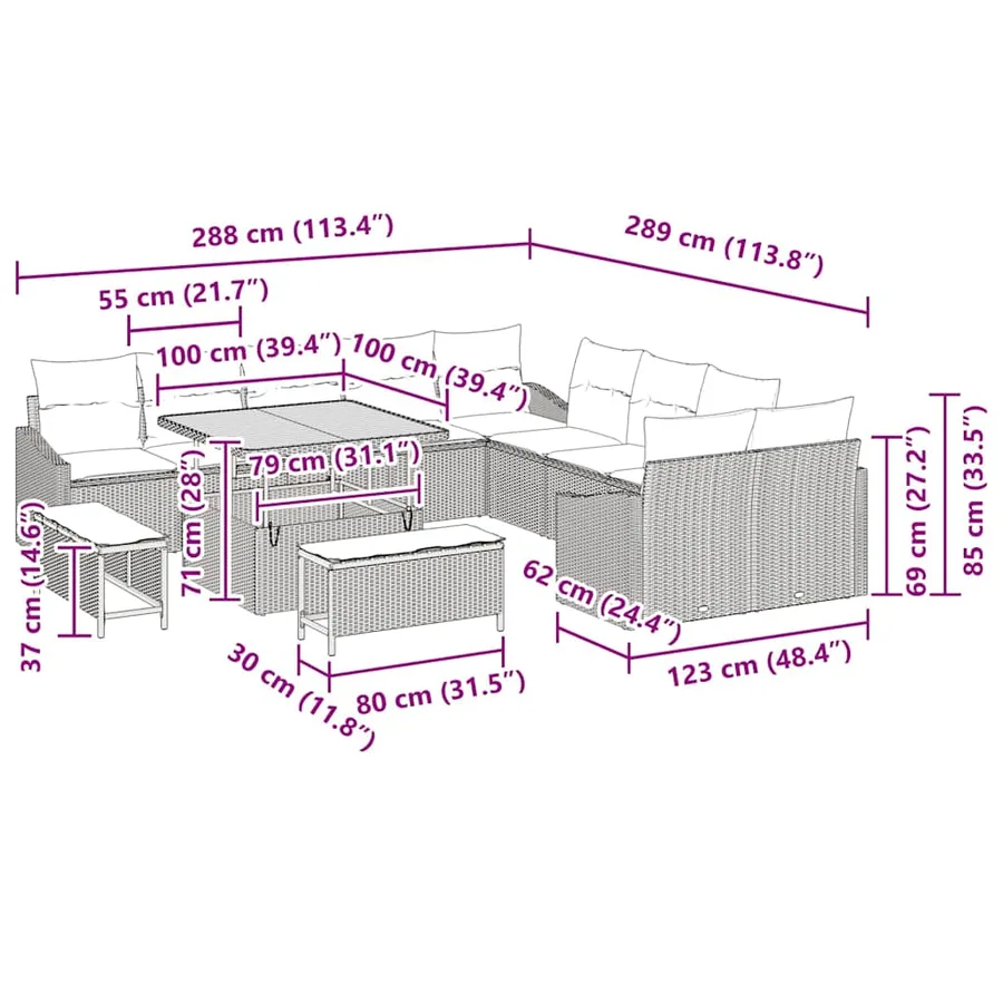 Ensemble de canapé de jardin 13 pcs Noir Poly rotin - 15