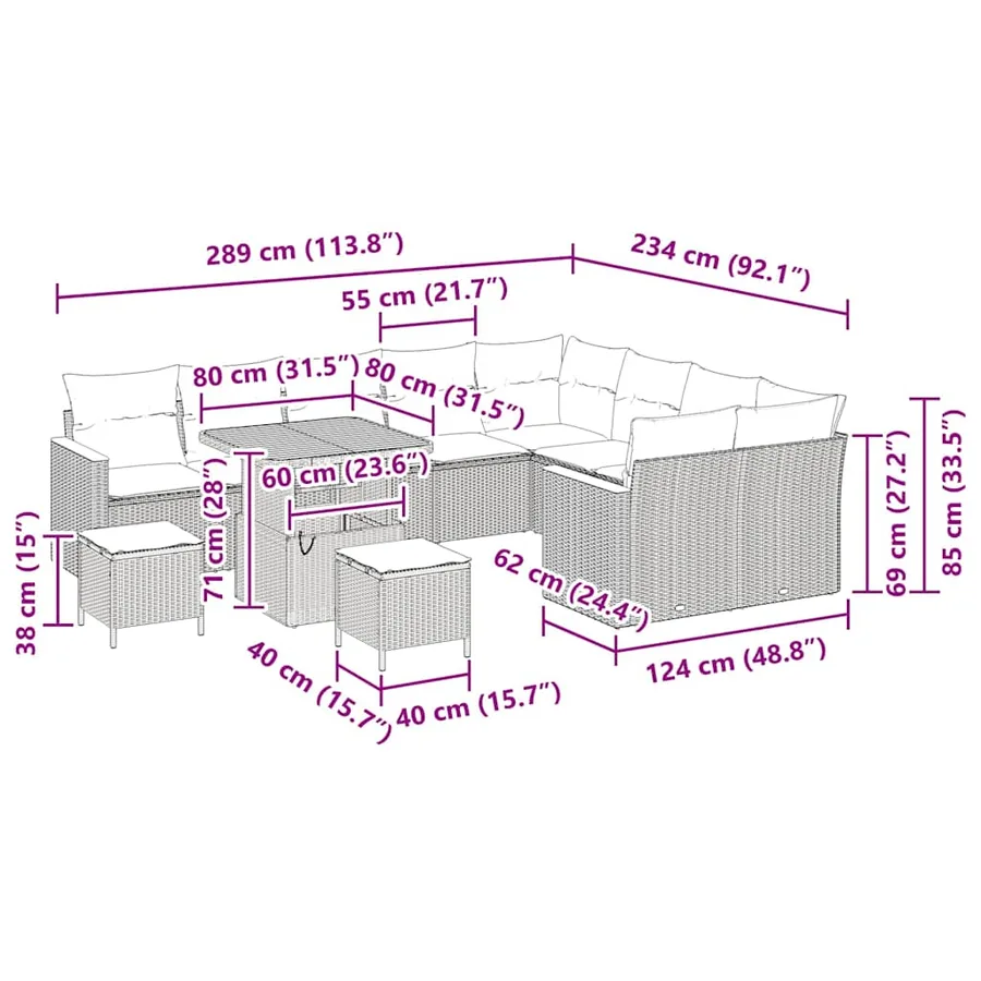 Ensemble de canapé de jardin 12 pcs Gris Poly Rattan - 18