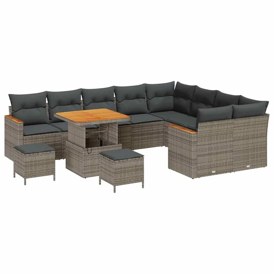 Ensemble de canapé de jardin 12 pcs Gris Poly Rattan - 2