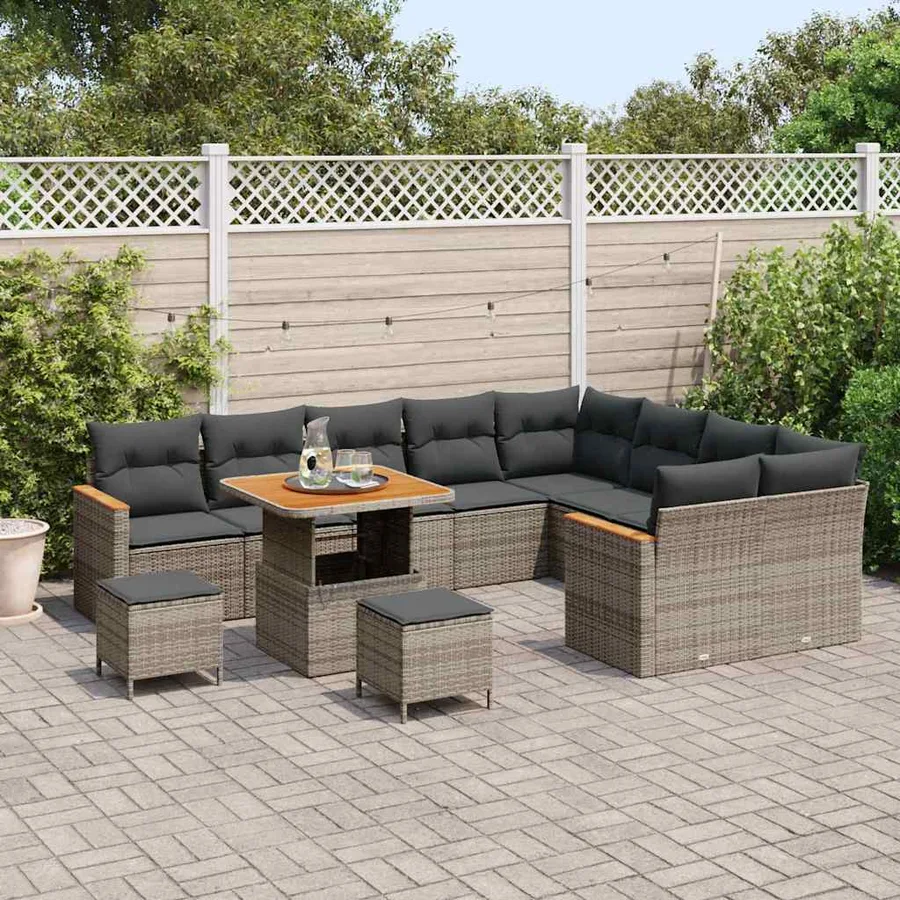 Ensemble de canapé de jardin 12 pcs Gris Poly Rattan - 3