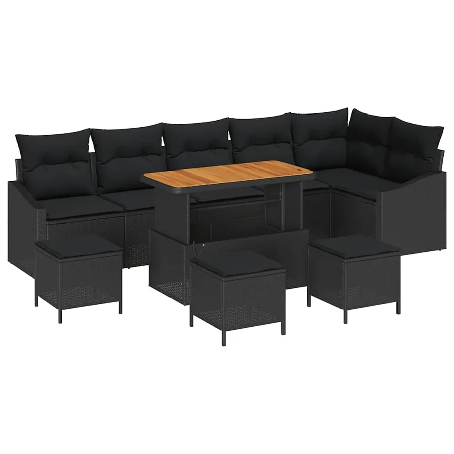 Ensemble de canapé de jardin 10 pcs Noir Poly rotin - 2