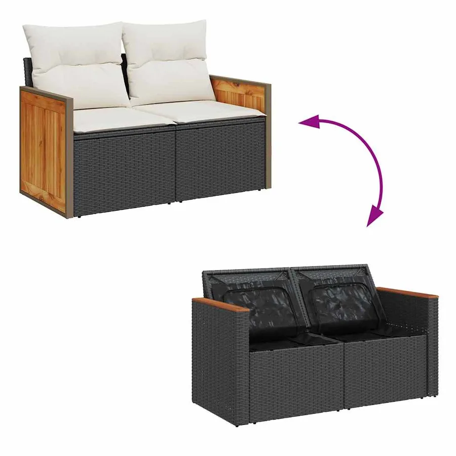 Ensemble de canapé de jardin 9 pcs Noir et Crème polyrotin - 12