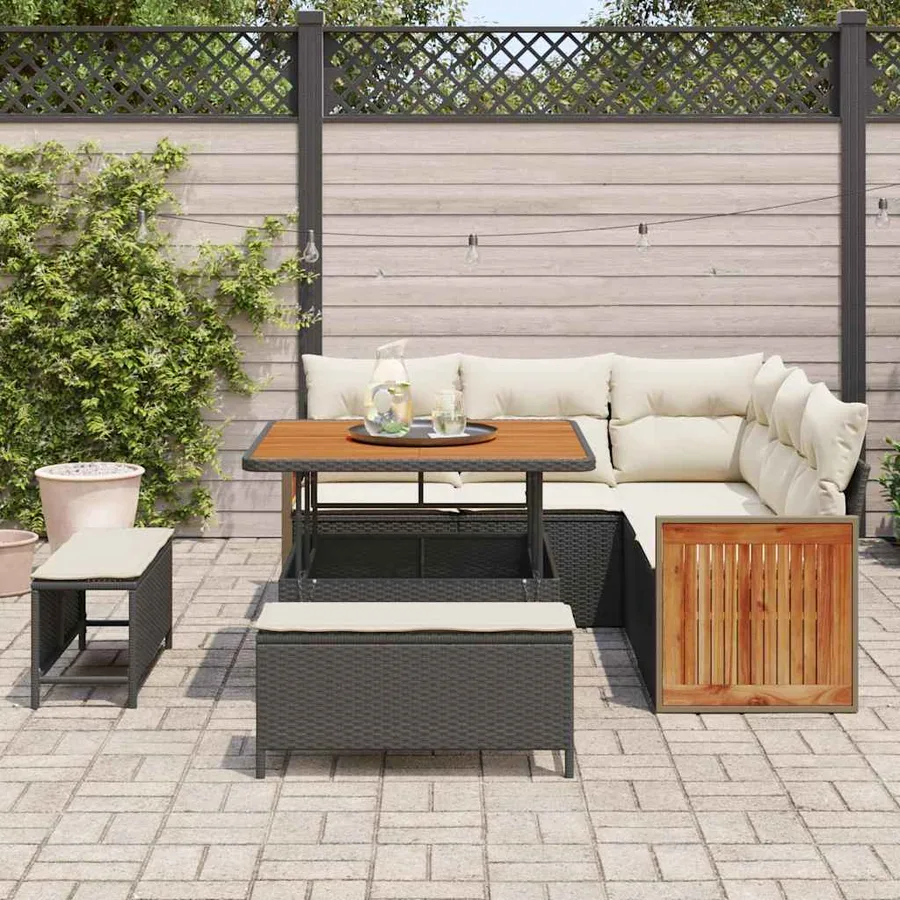 Ensemble de canapé de jardin 9 pcs Noir et Crème polyrotin - 3