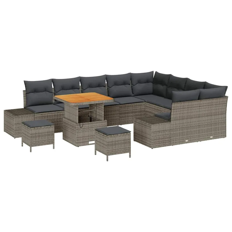 Ensemble de canapé de jardin 12 pcs Gris Poly rotin - 2
