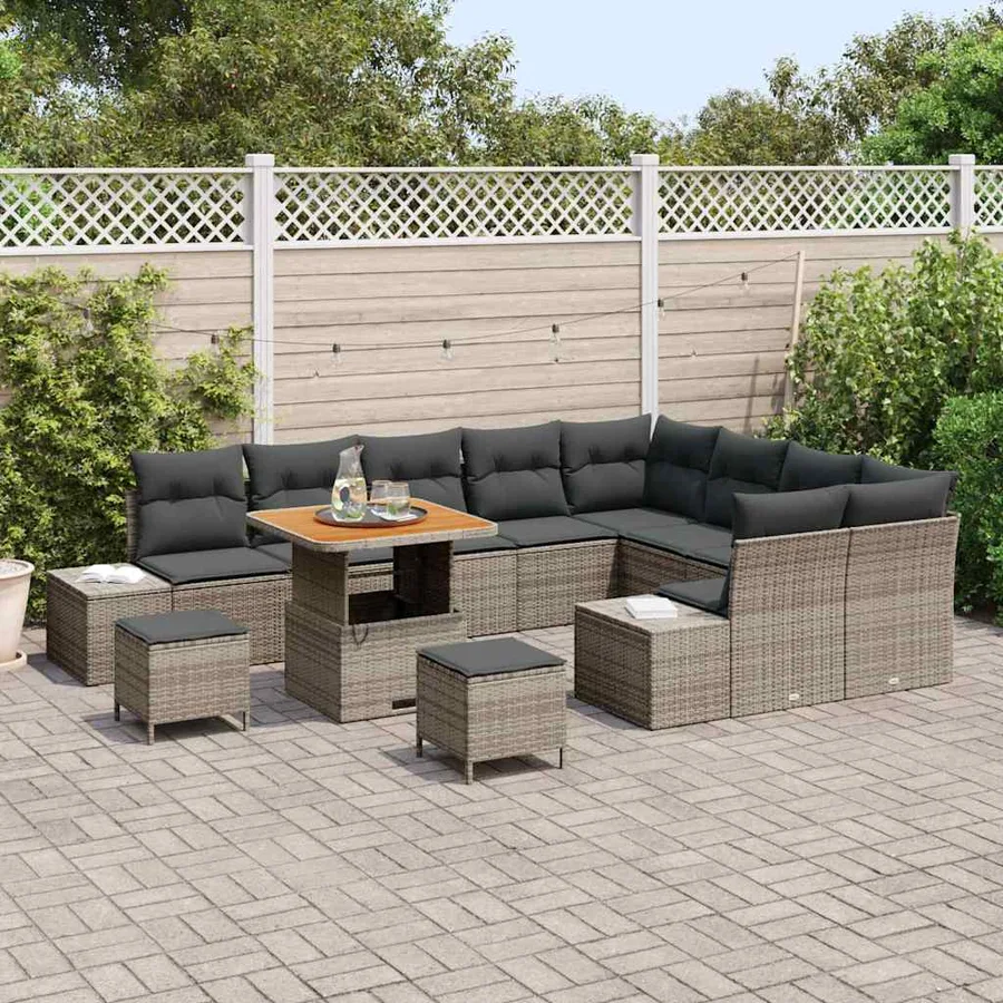 Ensemble de canapé de jardin 12 pcs Gris Poly rotin - 3