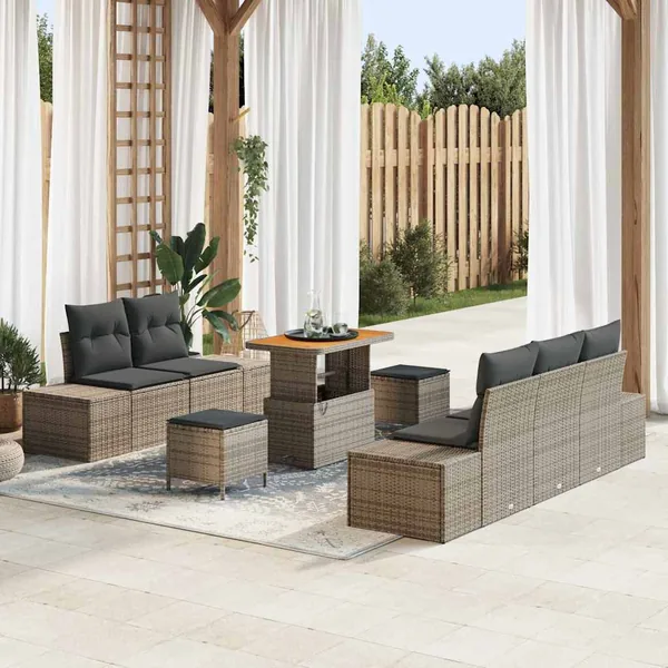 Ensemble de canapé de jardin avec coussin 8 pcs Gris Poly rotin