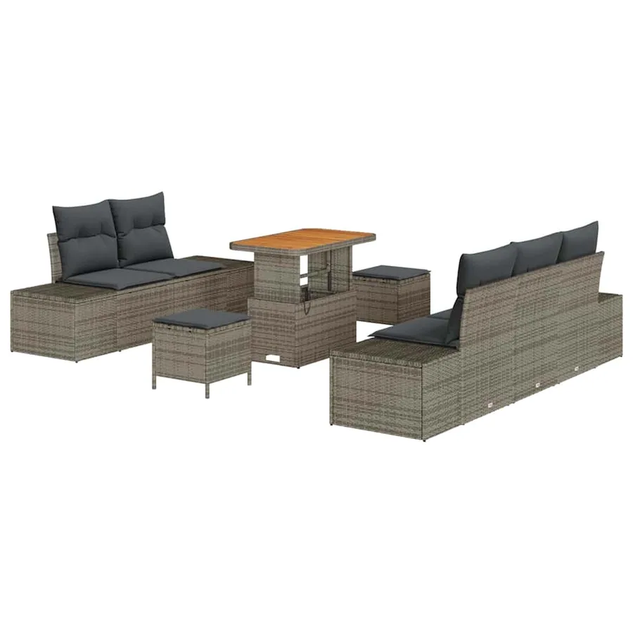 Ensemble de canapé de jardin avec coussin 8 pcs Gris Poly rotin - 2