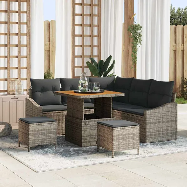 Ensemble de canapé de jardin avec coussin 8 pcs Gris Poly rotin