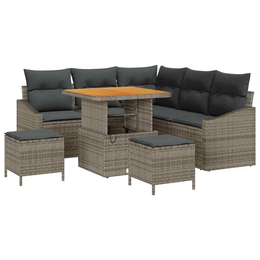 Ensemble de canapé de jardin avec coussin 8 pcs Gris Poly rotin - 2