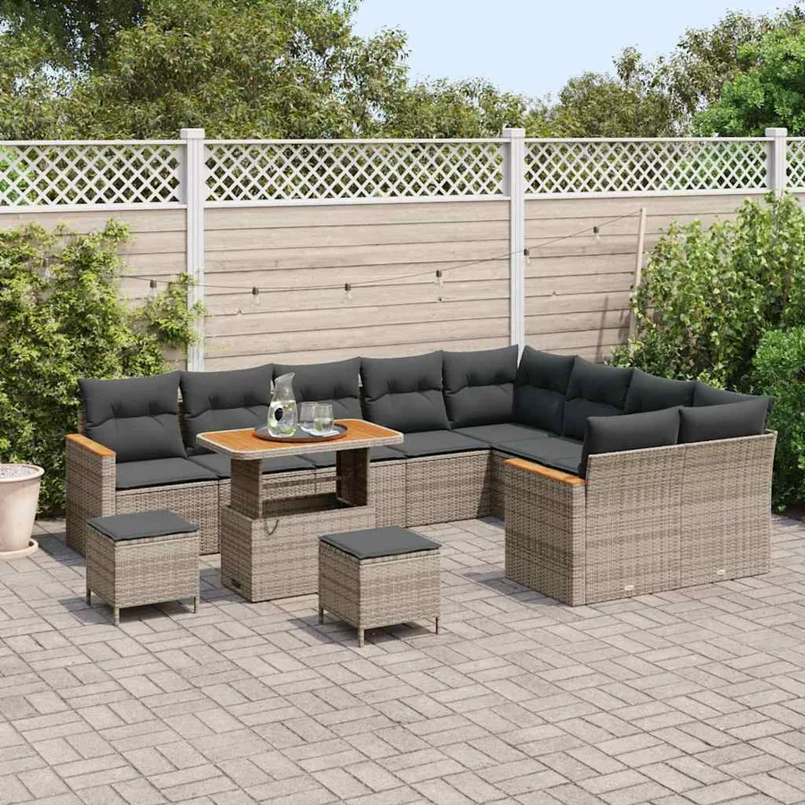Ensemble de canapé de jardin 12 pcs Gris Poly Rattan - 3