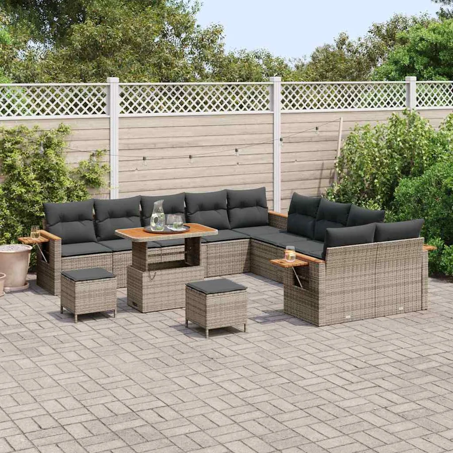 Ensemble de canapé de jardin avec coussin 17 pcs Gris polyrotin - 3