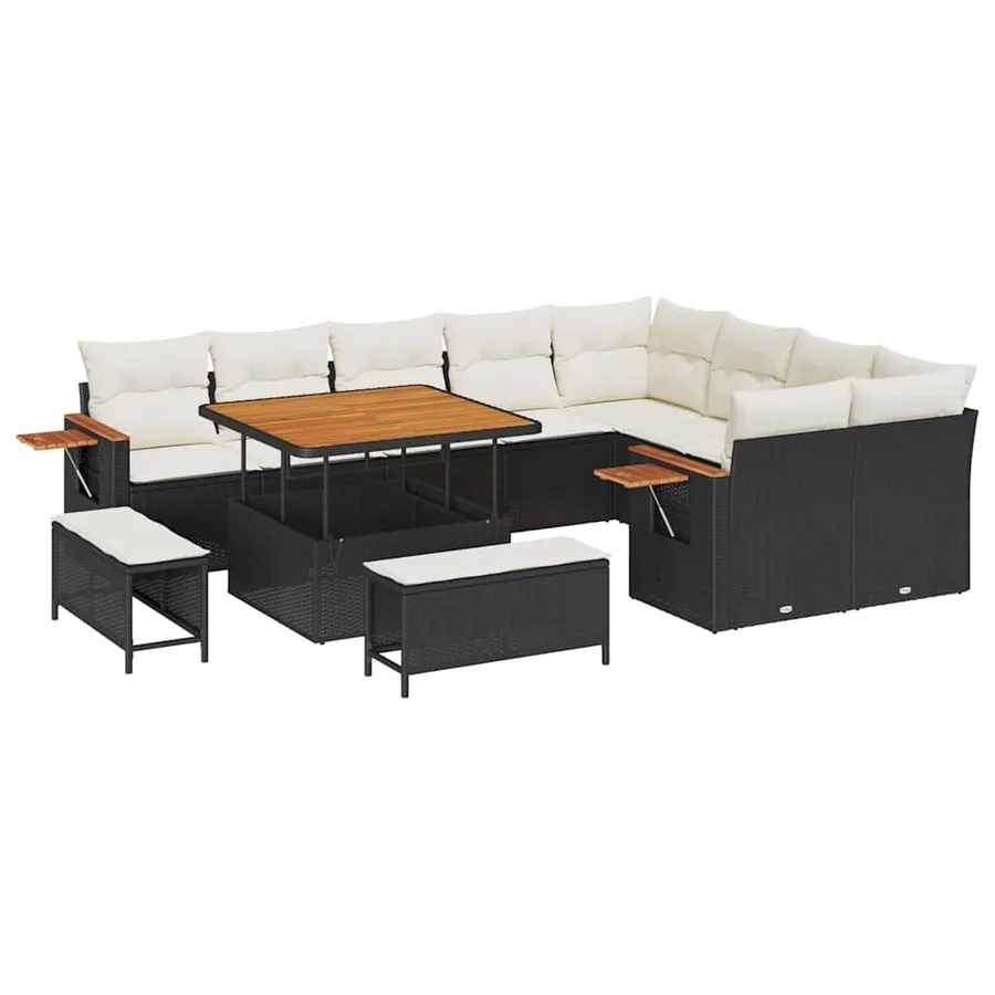 Ensemble de canapé de jardin 13 pcs Noir et Crème polyrotin - 2