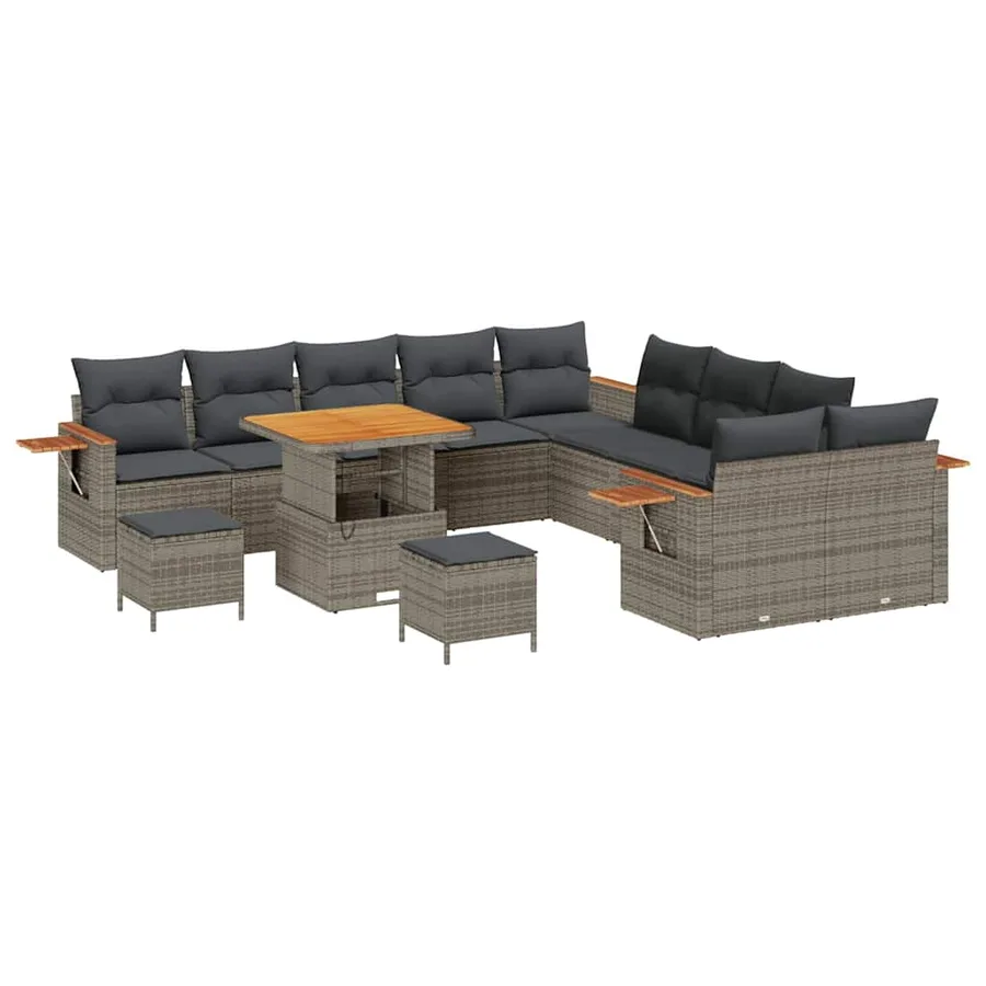 Ensemble de canapé de jardin avec coussin 17 pcs Gris polyrotin - 2