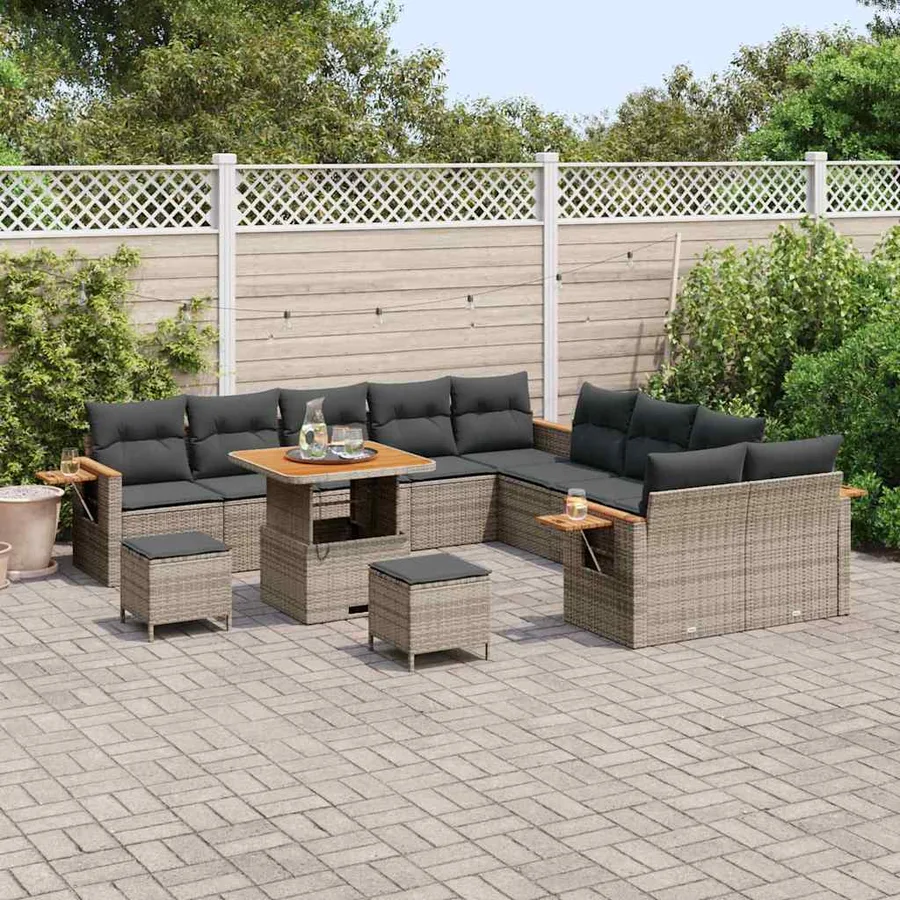 Ensemble de canapé de jardin avec coussin 17 pcs Gris polyrotin - 3