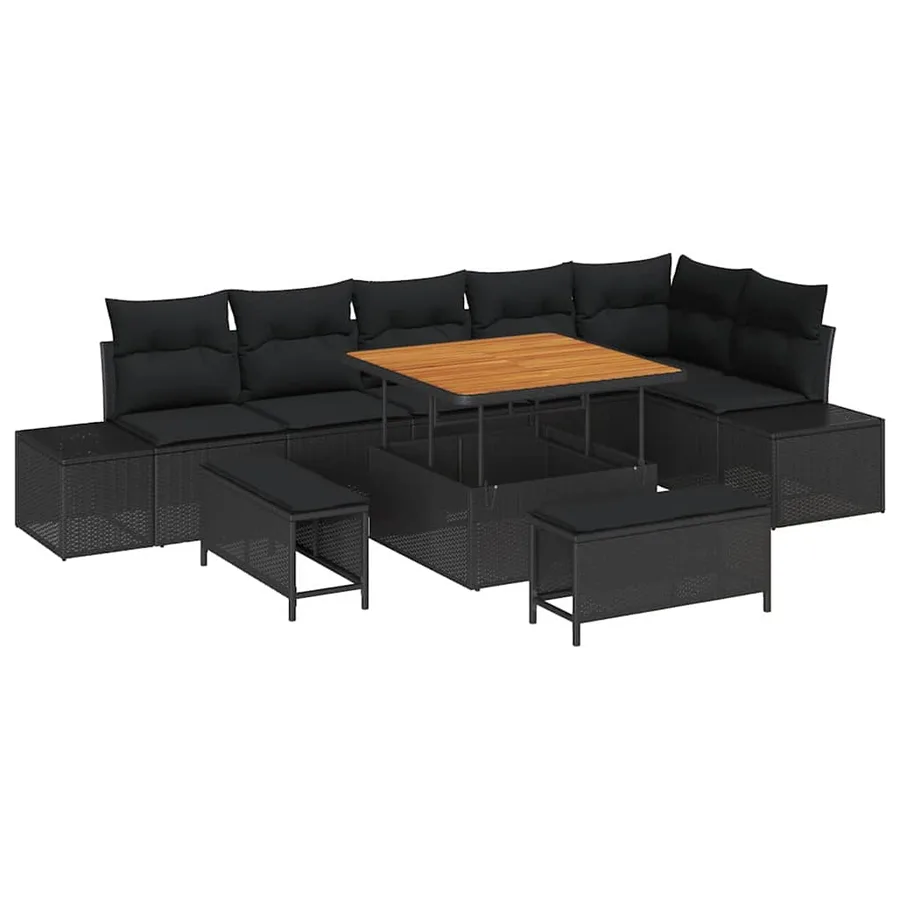 Ensemble de canapé de jardin avec coussin 9 pcs Noir Poly rotin - 2