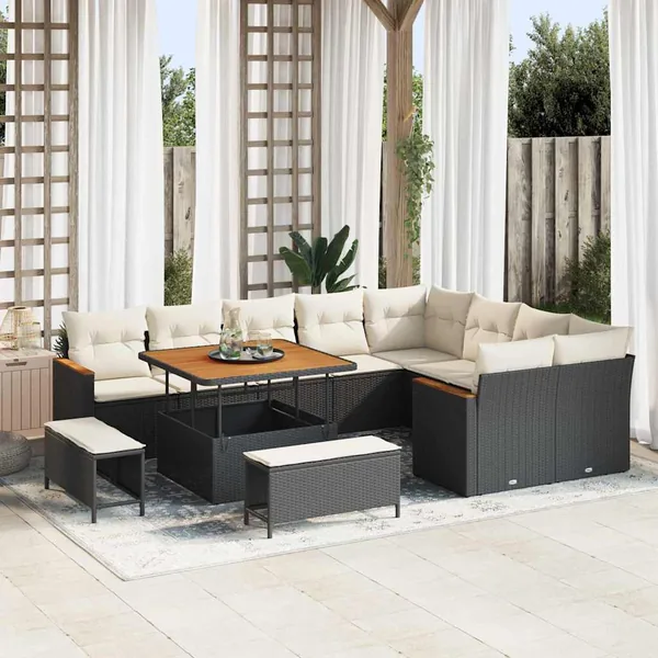 Ensemble de canapé de jardin 12 pcs Noir Poly Rattan